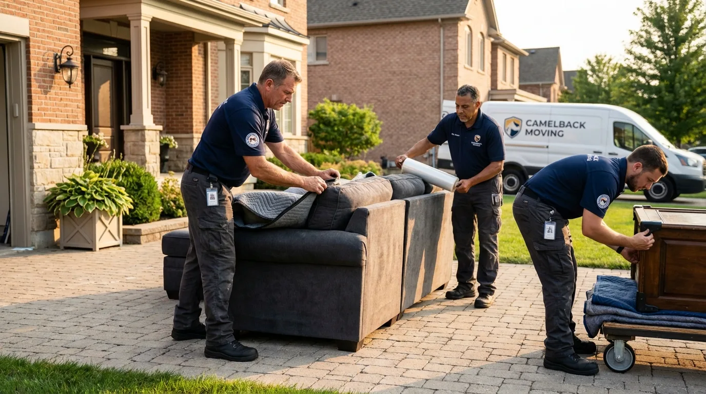 Large estate moving crew wrapping furniture in Beverly, MA